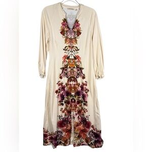 Soft Surroundings Cream V-Neck Bishop Sleeve floral bohemian maxi dress XS